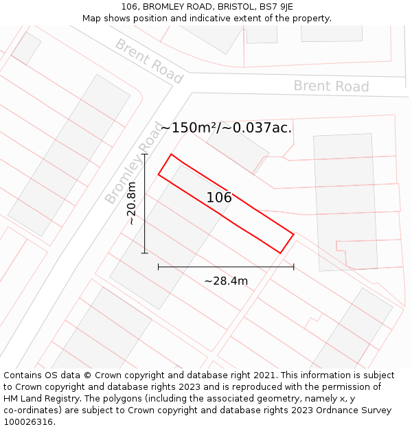 106, BROMLEY ROAD, BRISTOL, BS7 9JE: Plot and title map