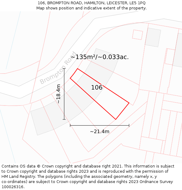 106, BROMPTON ROAD, HAMILTON, LEICESTER, LE5 1PQ: Plot and title map