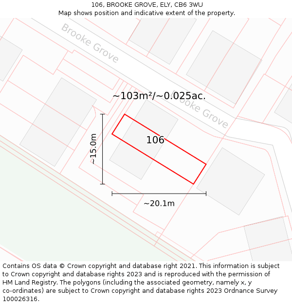 106, BROOKE GROVE, ELY, CB6 3WU: Plot and title map