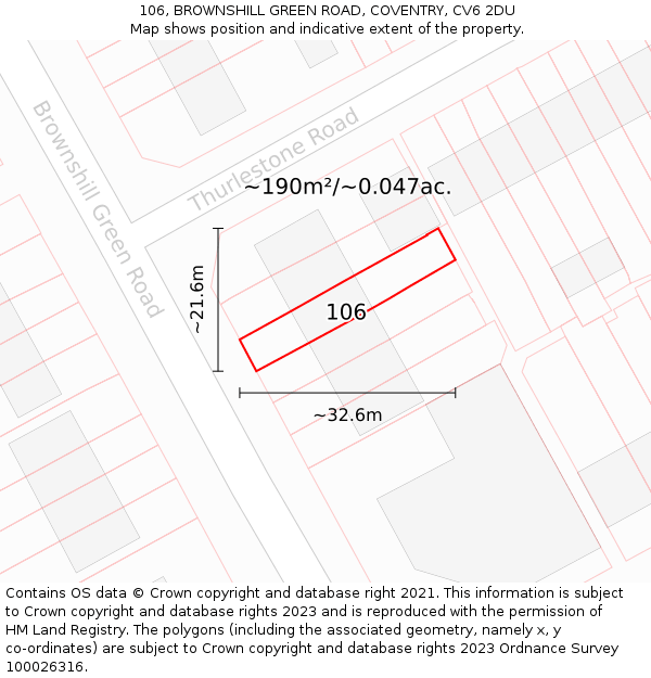106, BROWNSHILL GREEN ROAD, COVENTRY, CV6 2DU: Plot and title map