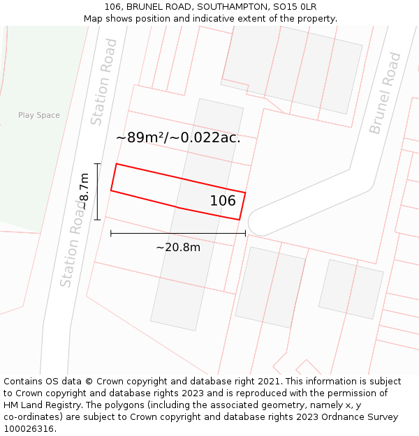 106, BRUNEL ROAD, SOUTHAMPTON, SO15 0LR: Plot and title map