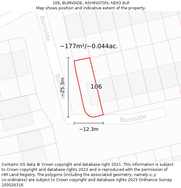 106, BURNSIDE, ASHINGTON, NE63 9UF: Plot and title map