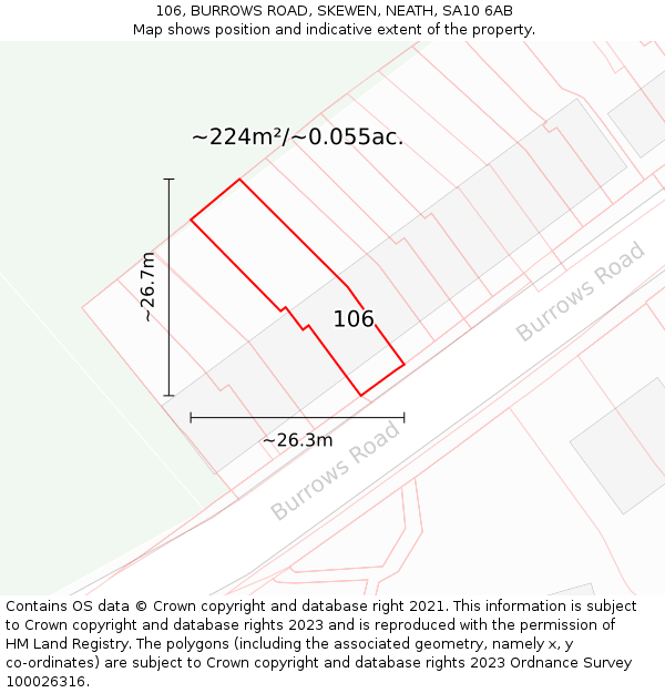 106, BURROWS ROAD, SKEWEN, NEATH, SA10 6AB: Plot and title map