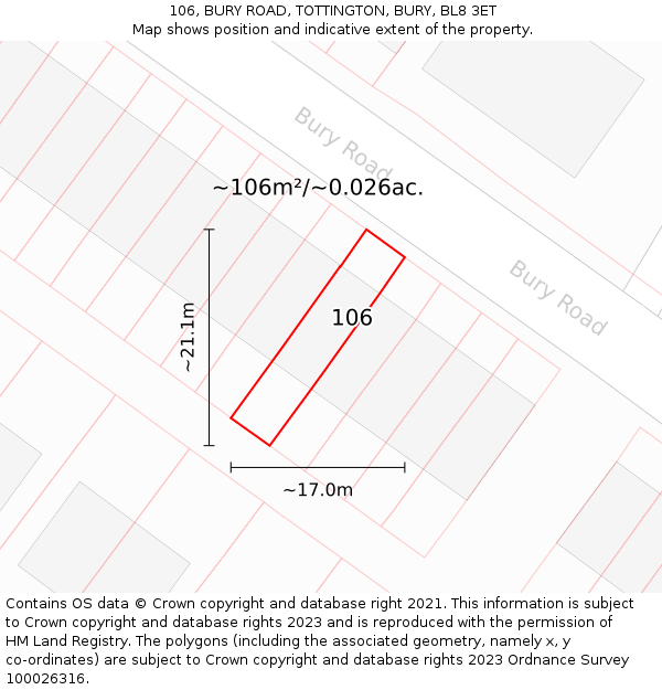 106, BURY ROAD, TOTTINGTON, BURY, BL8 3ET: Plot and title map