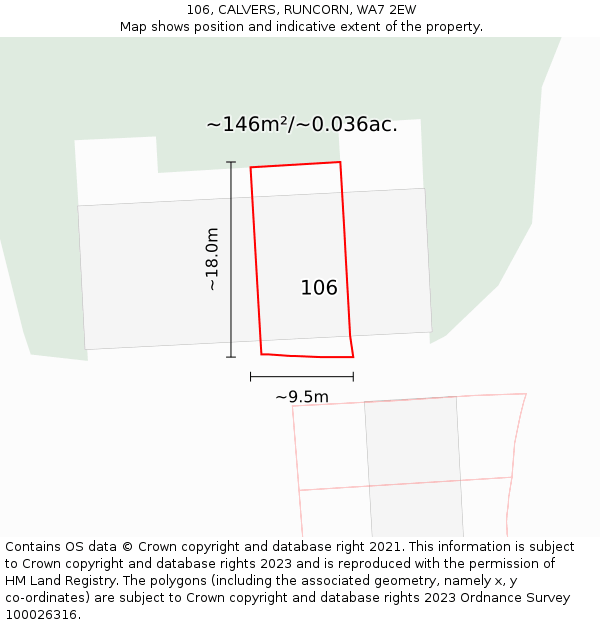 106, CALVERS, RUNCORN, WA7 2EW: Plot and title map