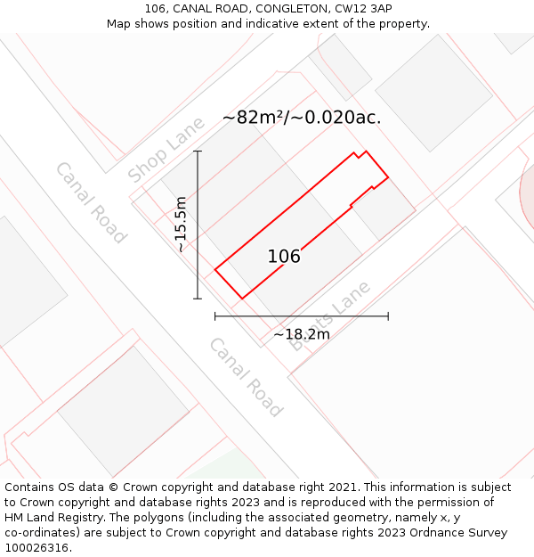 106, CANAL ROAD, CONGLETON, CW12 3AP: Plot and title map