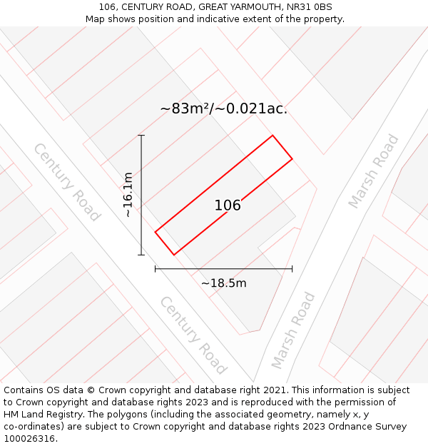 106, CENTURY ROAD, GREAT YARMOUTH, NR31 0BS: Plot and title map