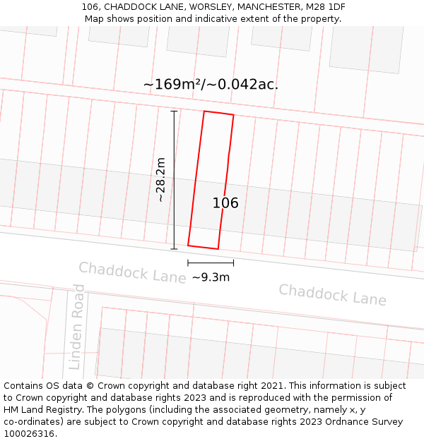 106, CHADDOCK LANE, WORSLEY, MANCHESTER, M28 1DF: Plot and title map