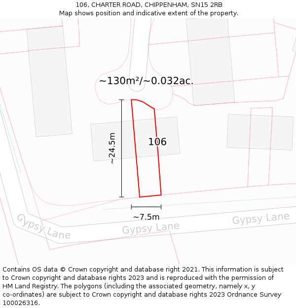 106, CHARTER ROAD, CHIPPENHAM, SN15 2RB: Plot and title map