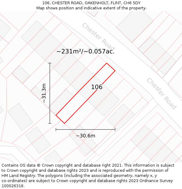 106, CHESTER ROAD, OAKENHOLT, FLINT, CH6 5DY: Plot and title map