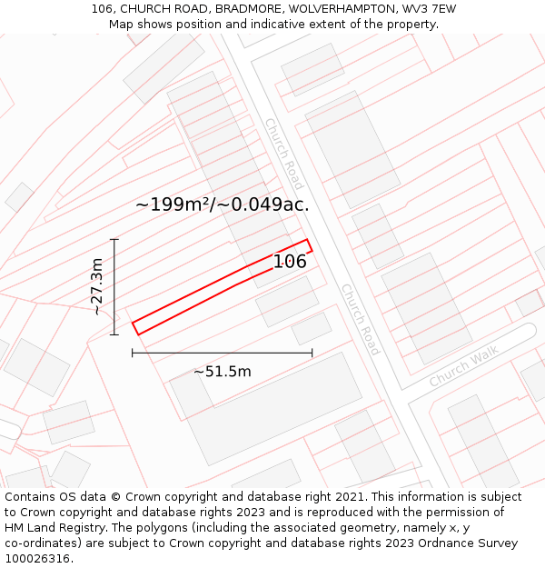 106, CHURCH ROAD, BRADMORE, WOLVERHAMPTON, WV3 7EW: Plot and title map
