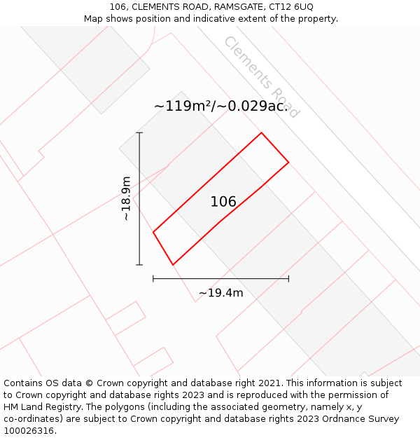 106, CLEMENTS ROAD, RAMSGATE, CT12 6UQ: Plot and title map