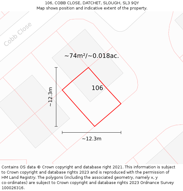 106, COBB CLOSE, DATCHET, SLOUGH, SL3 9QY: Plot and title map