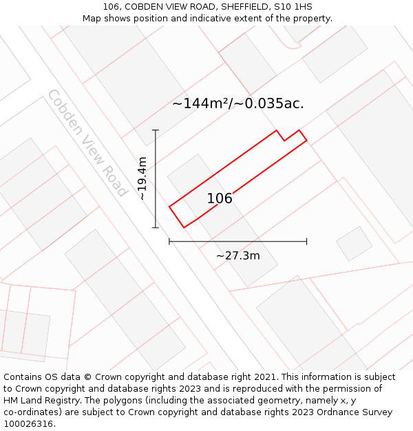 106, COBDEN VIEW ROAD, SHEFFIELD, S10 1HS: Plot and title map