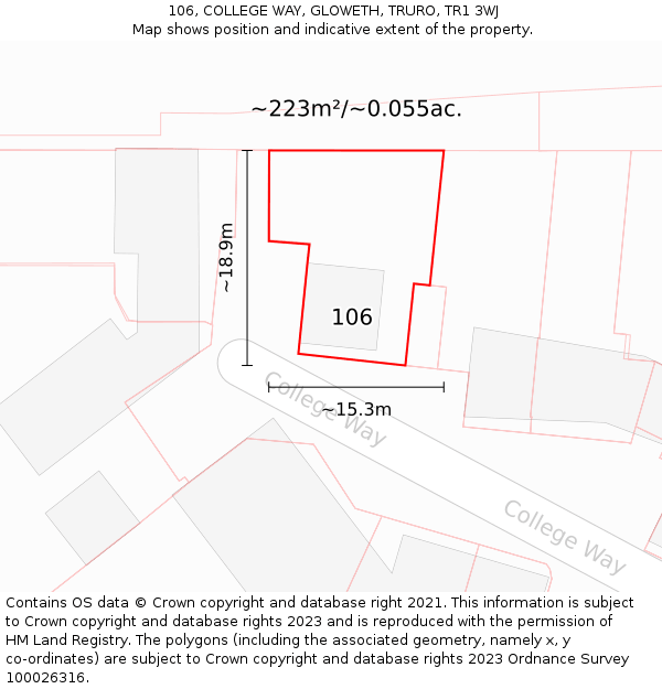 106, COLLEGE WAY, GLOWETH, TRURO, TR1 3WJ: Plot and title map