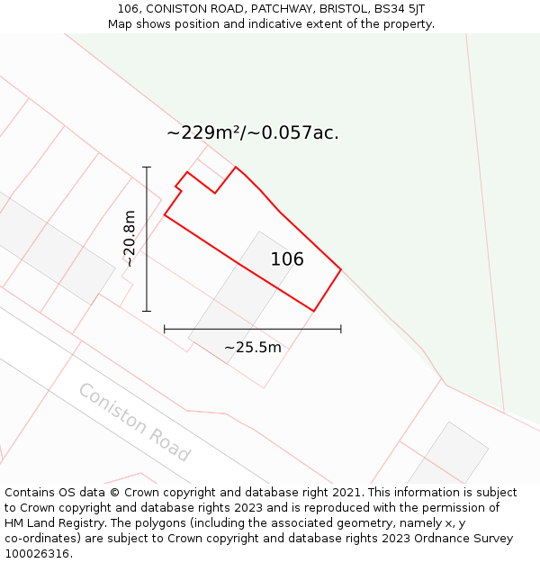 106, CONISTON ROAD, PATCHWAY, BRISTOL, BS34 5JT: Plot and title map