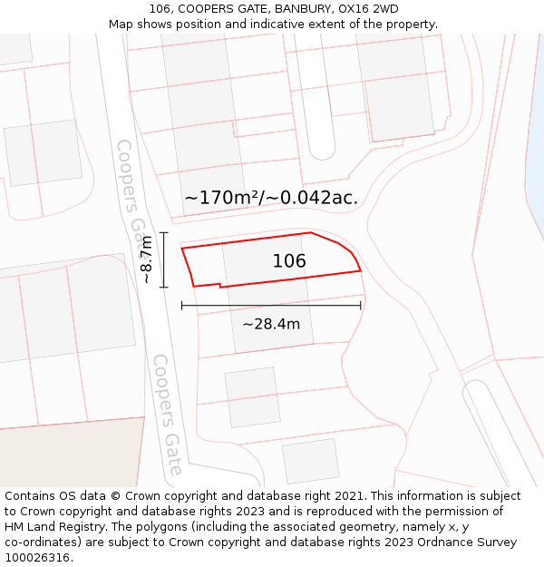 106, COOPERS GATE, BANBURY, OX16 2WD: Plot and title map