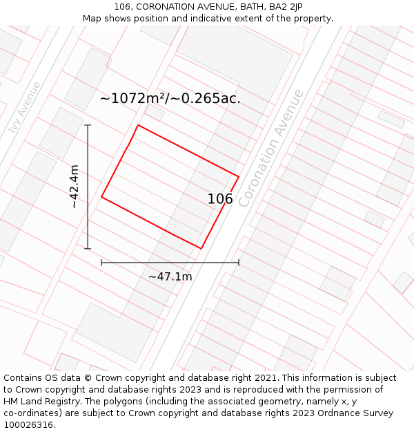 106, CORONATION AVENUE, BATH, BA2 2JP: Plot and title map