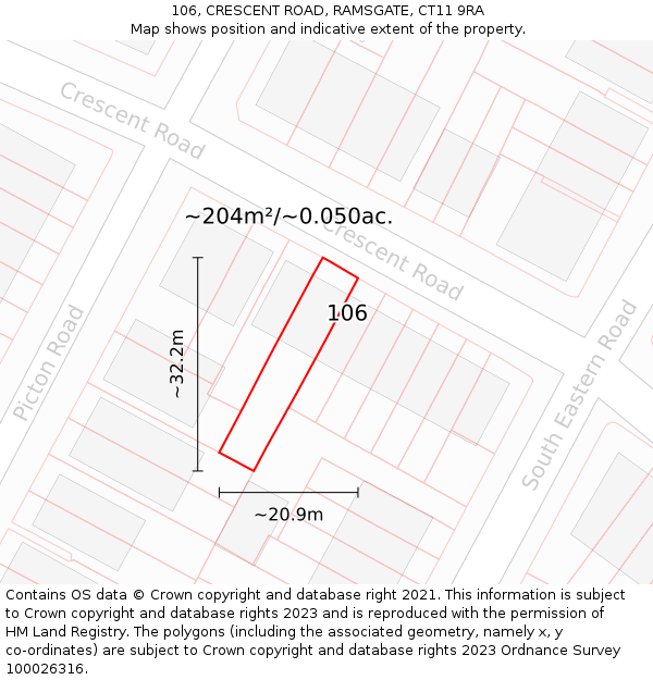 106, CRESCENT ROAD, RAMSGATE, CT11 9RA: Plot and title map