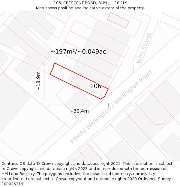 106, CRESCENT ROAD, RHYL, LL18 1LY: Plot and title map