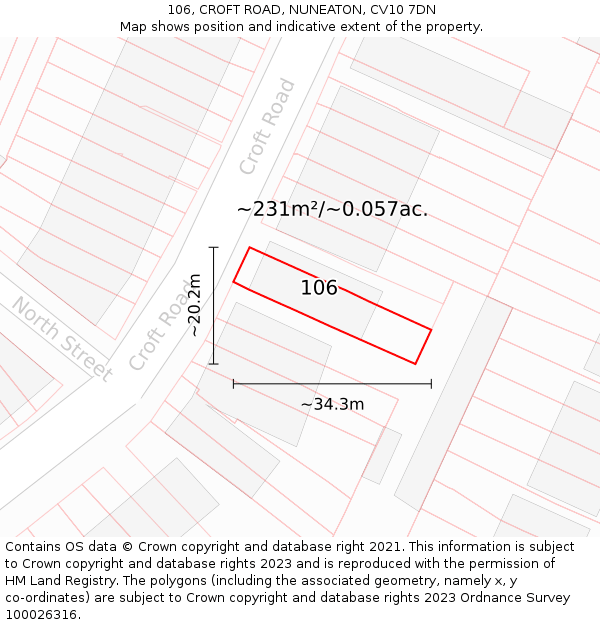 106, CROFT ROAD, NUNEATON, CV10 7DN: Plot and title map