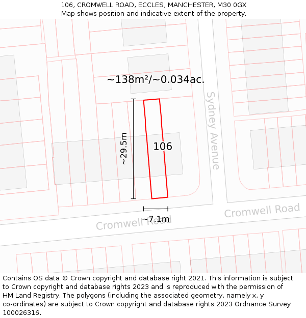 106, CROMWELL ROAD, ECCLES, MANCHESTER, M30 0GX: Plot and title map