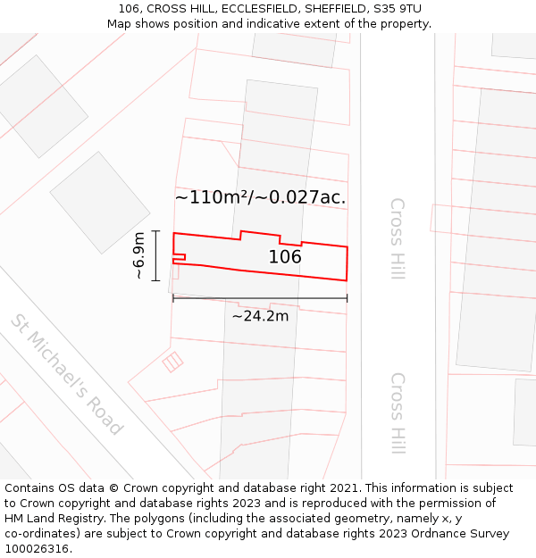 106, CROSS HILL, ECCLESFIELD, SHEFFIELD, S35 9TU: Plot and title map