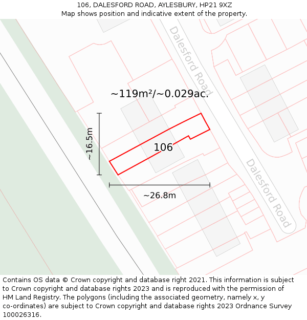 106, DALESFORD ROAD, AYLESBURY, HP21 9XZ: Plot and title map