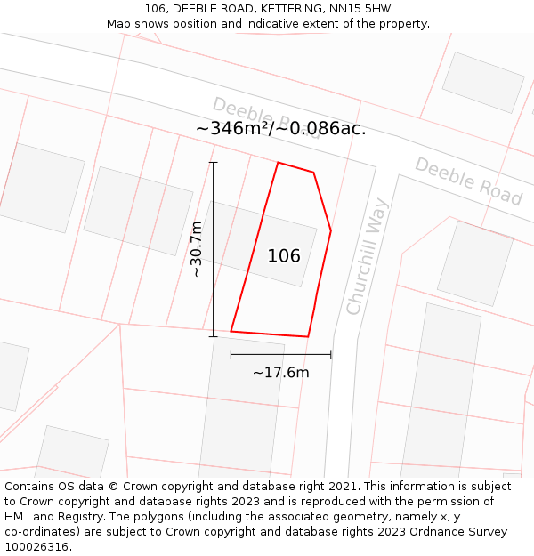 106, DEEBLE ROAD, KETTERING, NN15 5HW: Plot and title map