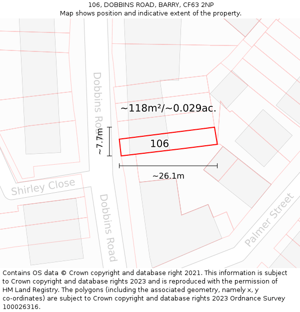 106, DOBBINS ROAD, BARRY, CF63 2NP: Plot and title map