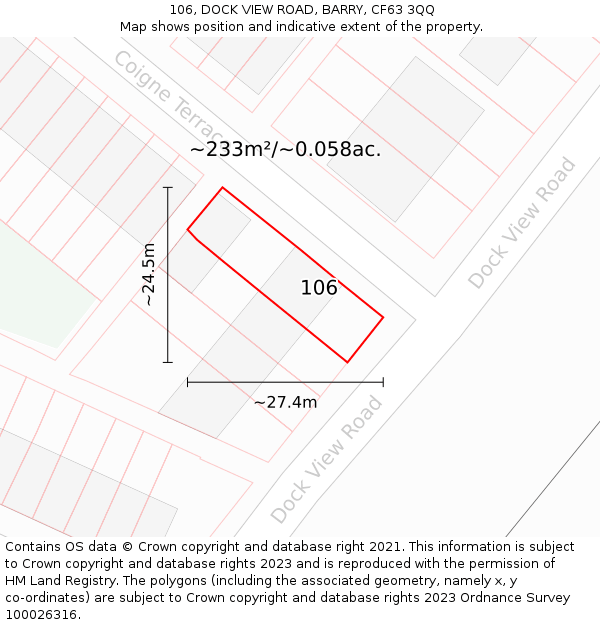 106, DOCK VIEW ROAD, BARRY, CF63 3QQ: Plot and title map