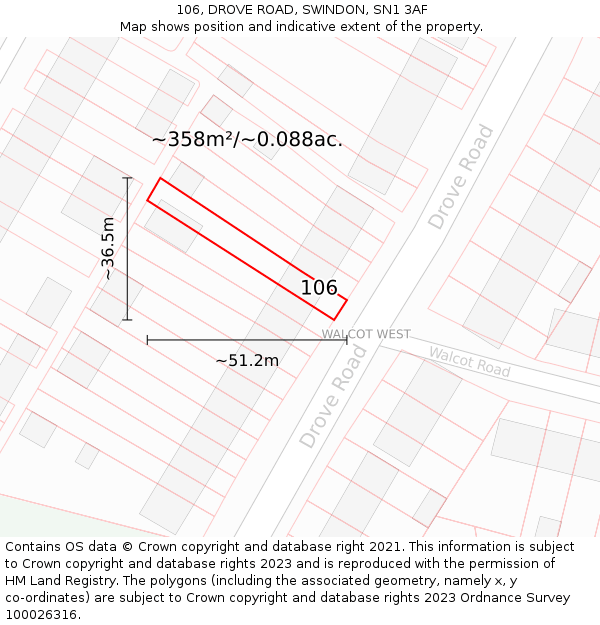 106, DROVE ROAD, SWINDON, SN1 3AF: Plot and title map