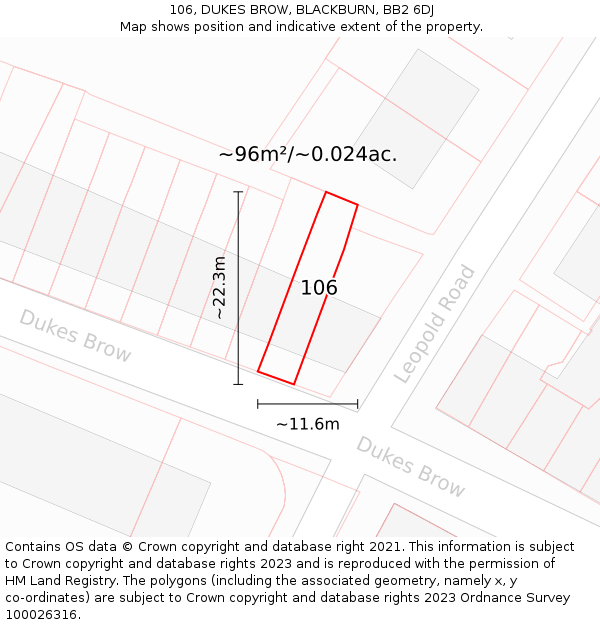 106, DUKES BROW, BLACKBURN, BB2 6DJ: Plot and title map