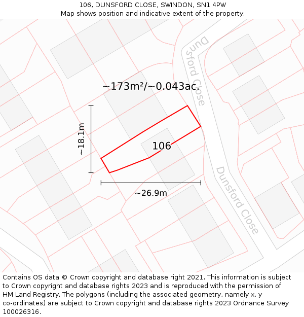 106, DUNSFORD CLOSE, SWINDON, SN1 4PW: Plot and title map