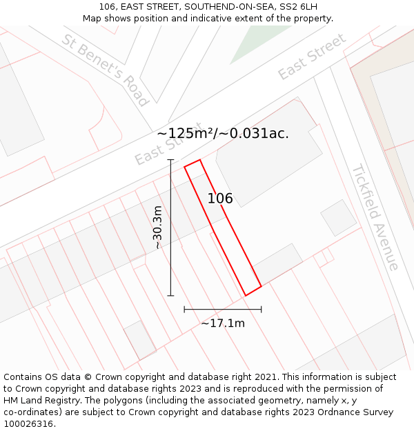 106, EAST STREET, SOUTHEND-ON-SEA, SS2 6LH: Plot and title map
