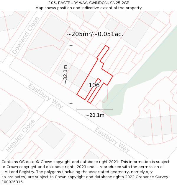 106, EASTBURY WAY, SWINDON, SN25 2GB: Plot and title map