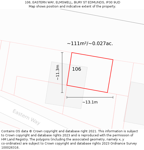 106, EASTERN WAY, ELMSWELL, BURY ST EDMUNDS, IP30 9UD: Plot and title map