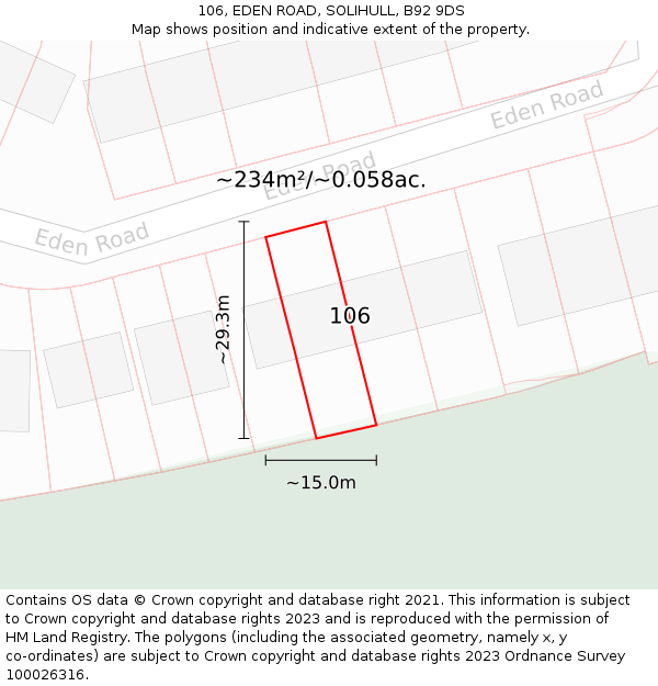 106, EDEN ROAD, SOLIHULL, B92 9DS: Plot and title map