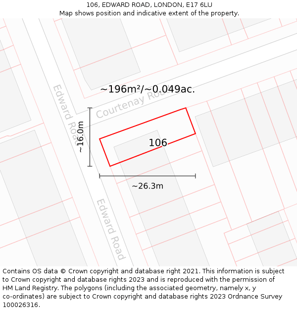 106, EDWARD ROAD, LONDON, E17 6LU: Plot and title map