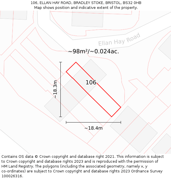 106, ELLAN HAY ROAD, BRADLEY STOKE, BRISTOL, BS32 0HB: Plot and title map