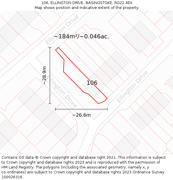 106, ELLINGTON DRIVE, BASINGSTOKE, RG22 4EX: Plot and title map