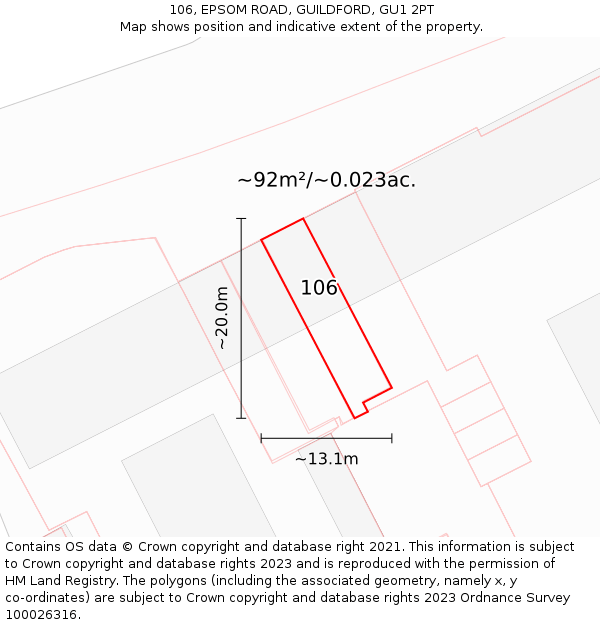 106, EPSOM ROAD, GUILDFORD, GU1 2PT: Plot and title map