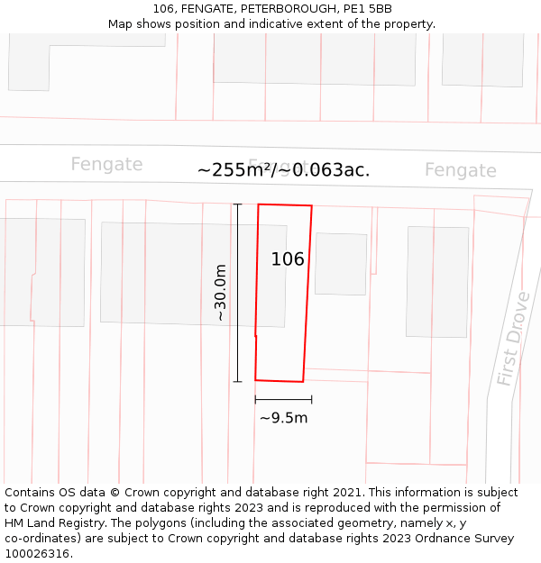 106, FENGATE, PETERBOROUGH, PE1 5BB: Plot and title map