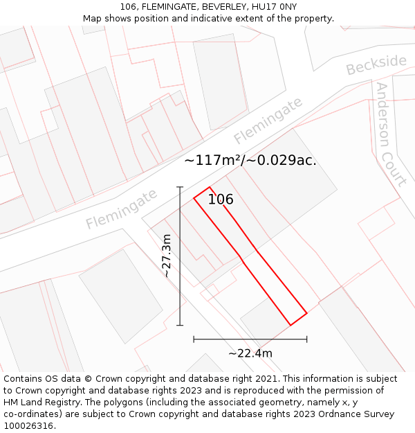 106, FLEMINGATE, BEVERLEY, HU17 0NY: Plot and title map