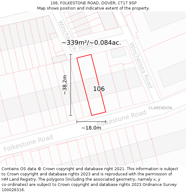 106, FOLKESTONE ROAD, DOVER, CT17 9SP: Plot and title map