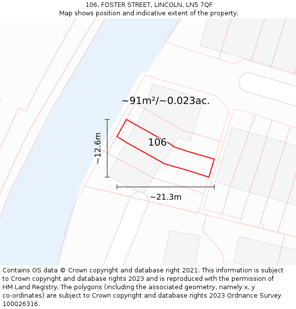 106, FOSTER STREET, LINCOLN, LN5 7QF: Plot and title map
