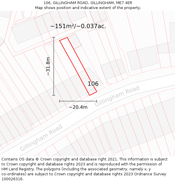 106, GILLINGHAM ROAD, GILLINGHAM, ME7 4ER: Plot and title map