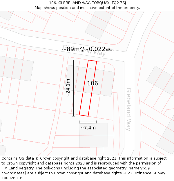 106, GLEBELAND WAY, TORQUAY, TQ2 7SJ: Plot and title map
