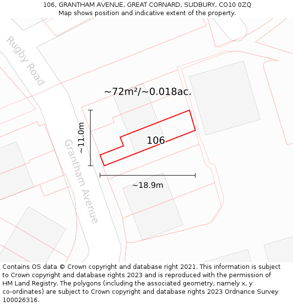 106, GRANTHAM AVENUE, GREAT CORNARD, SUDBURY, CO10 0ZQ: Plot and title map