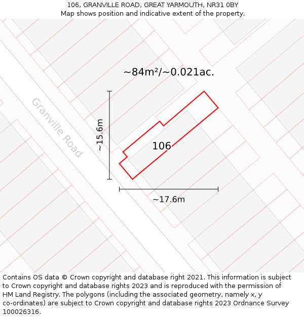 106, GRANVILLE ROAD, GREAT YARMOUTH, NR31 0BY: Plot and title map